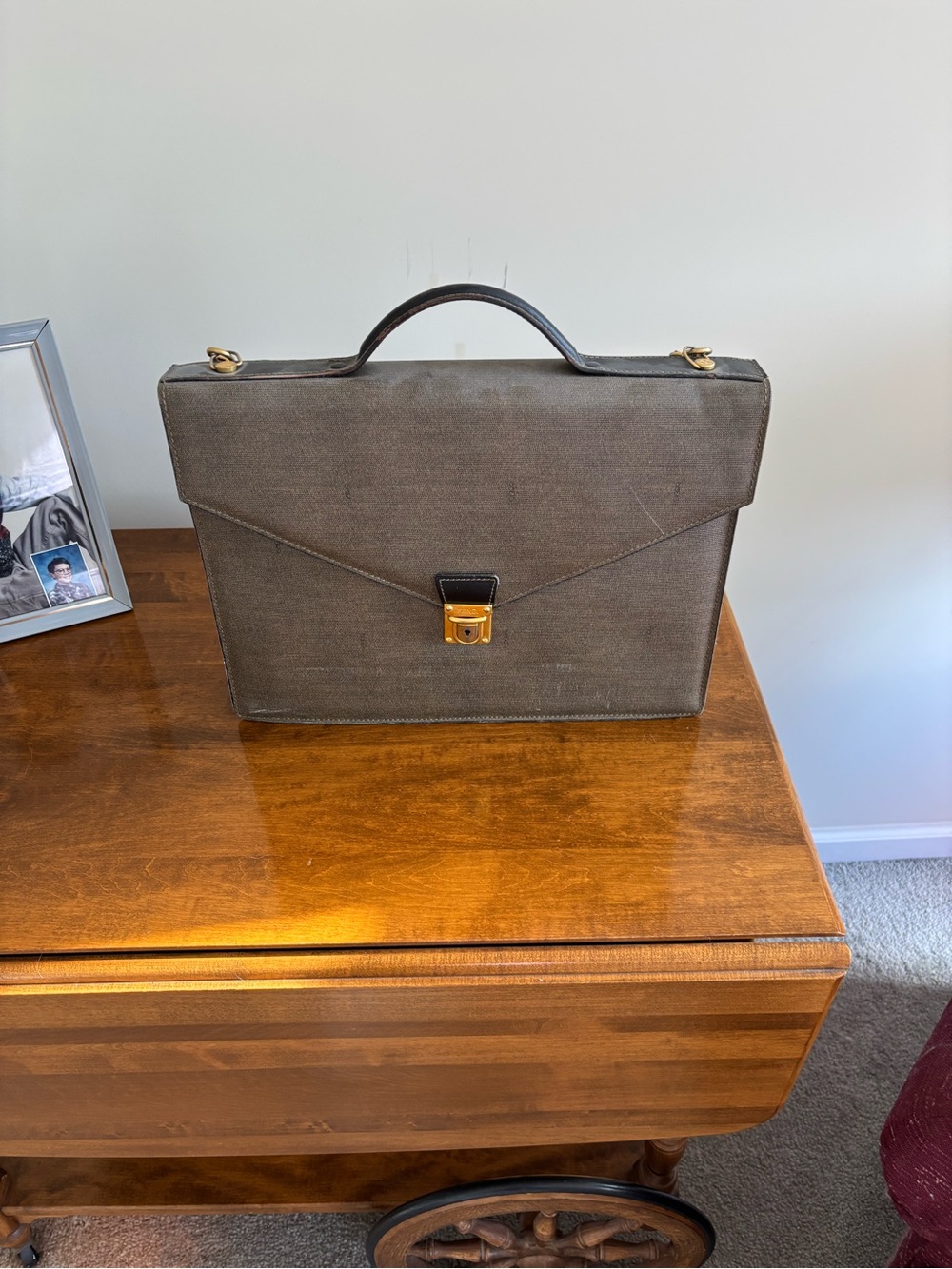 Fendi Brown Leather Laptop Briefcase with Gold-Tone Lock